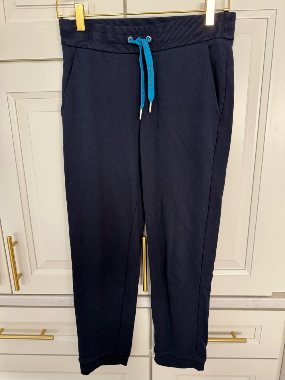 Armani Exchange Men’s Navy Jogger Pants M Cotton Fleece Drawstring Pockets